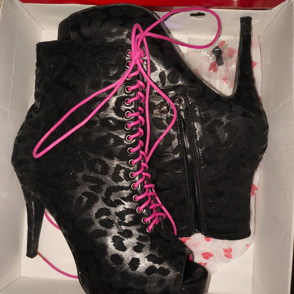 Just Bites Open Toe Ankle Boots - Black Leopard - Size11